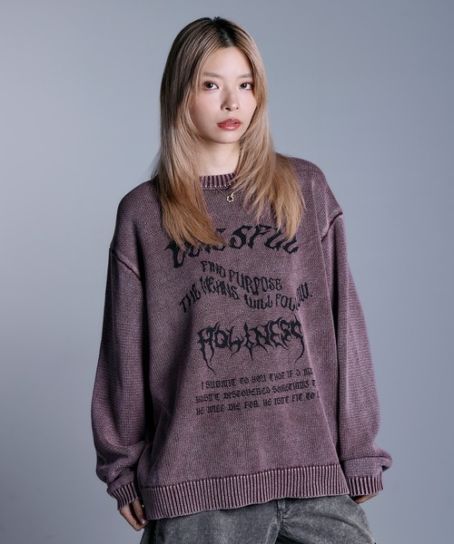 MSG（エムエスジー）の「ヘビーウェイトヴィンテージ加工 天竺編みグラフィックニット【UNISEX】（ニット/セーター・メンズ・ブラック系/グレー系/ワイン系/ブラック・S/M/L/XL）」の6枚目の写真