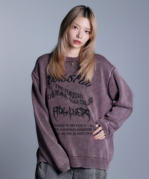 MSG（エムエスジー）の「ヘビーウェイトヴィンテージ加工 天竺編みグラフィックニット【UNISEX】（ニット/セーター・メンズ・ブラック系/グレー系/ワイン系/ブラック・S/M/L/XL）」の5枚目の写真