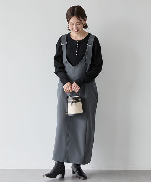 AMERICAN HOLIC（アメリカンホリック）の「イージーケアWクロスIラインワンピース（ワンピース・レディース・ブラック/チャコールグレー・M/L）」の16枚目の写真
