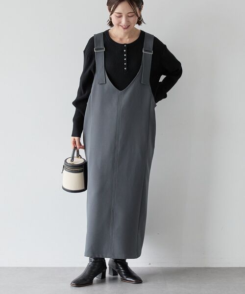 AMERICAN HOLIC（アメリカンホリック）の「イージーケアWクロスIラインワンピース（ワンピース・レディース・ブラック/チャコールグレー・M/L）」の15枚目の写真