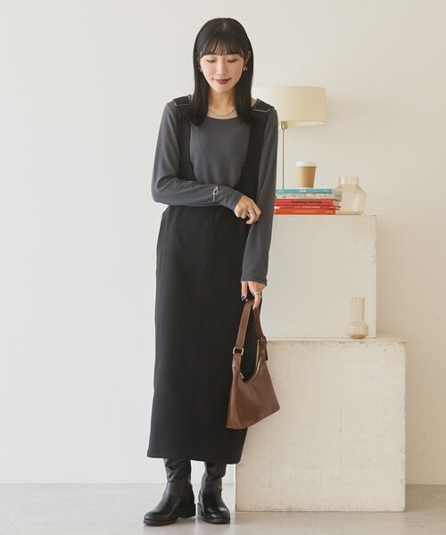AMERICAN HOLIC（アメリカンホリック）の「イージーケアWクロスIラインワンピース（ワンピース・レディース・ブラック/チャコールグレー・M/L）」の13枚目の写真