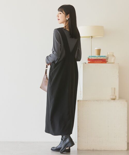 AMERICAN HOLIC（アメリカンホリック）の「イージーケアWクロスIラインワンピース（ワンピース・レディース・ブラック/チャコールグレー・M/L）」の7枚目の写真