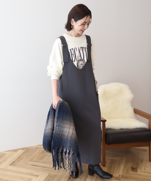 AMERICAN HOLIC（アメリカンホリック）の「イージーケアWクロスIラインワンピース（ワンピース・レディース・ブラック/チャコールグレー・M/L）」の5枚目の写真