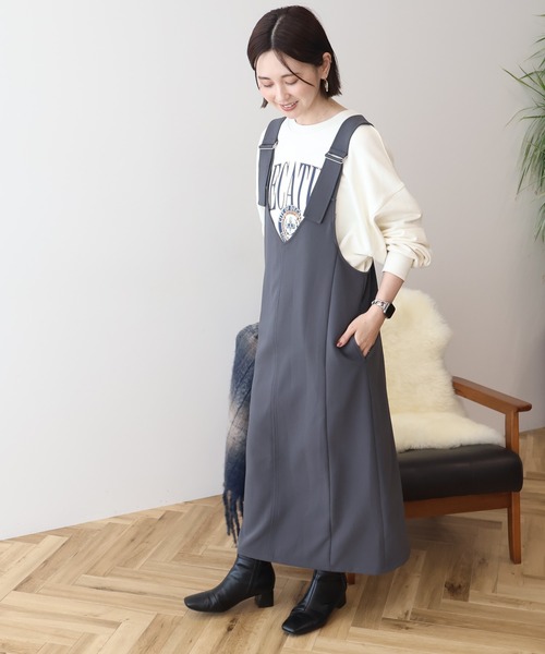 AMERICAN HOLIC（アメリカンホリック）の「イージーケアWクロスIラインワンピース（ワンピース・レディース・ブラック/チャコールグレー・M/L）」の6枚目の写真