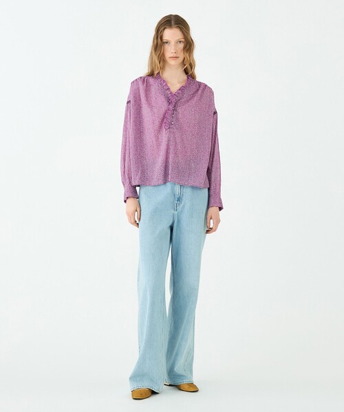 SOULEIADO（ソレイアード）の「コットンレーヨンプリント スタンドフリルブラウス（シャツ/ブラウス・レディース・パープル系その他/イエロー系その他2・36）」の3枚目の写真