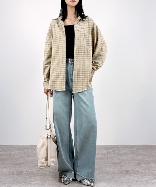 CLOTHY(クロシィ)の「【羽織るだけで様になるオーバーサイズデザイン】グラフチェックシャツ(シャツ/ブラウス・レディース・オフホワイト/イエロー・FREE)」の11枚目の写真