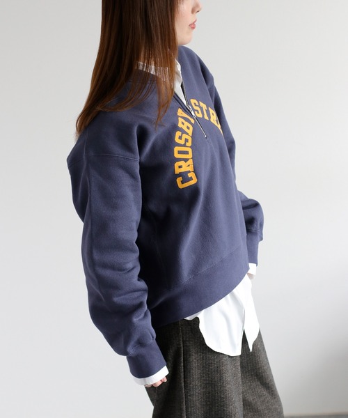 Champion(チャンピオン)の「【Champion】裏起毛リバースウィーブハーフジッププリントスウェット(スウェット・レディース・オートミール/ダークネイビー・L)」の11枚目の写真