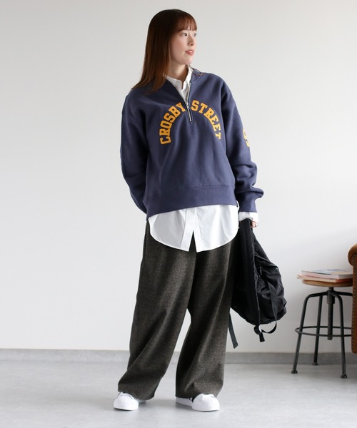 Champion(チャンピオン)の「【Champion】裏起毛リバースウィーブハーフジッププリントスウェット(スウェット・レディース・オートミール/ダークネイビー・L)」の3枚目の写真