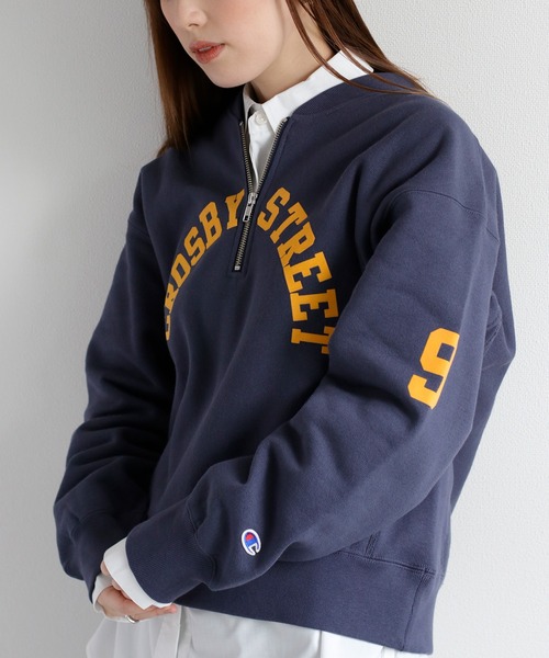 Champion(チャンピオン)の「【Champion】裏起毛リバースウィーブハーフジッププリントスウェット(スウェット・レディース・オートミール/ダークネイビー・L)」の14枚目の写真
