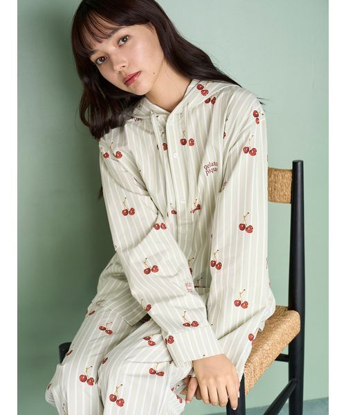 UNISEX】チェリー柄シャツパーカ（ルームウェア/パジャマ）｜gelato