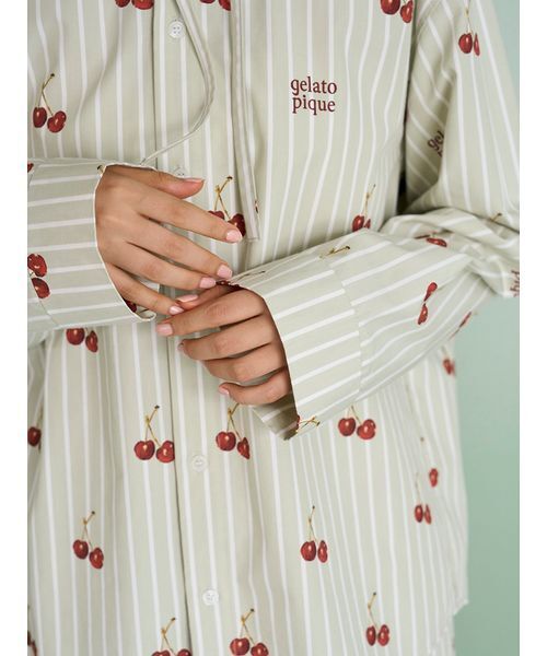 UNISEX】チェリー柄シャツパーカ（ルームウェア/パジャマ）｜gelato