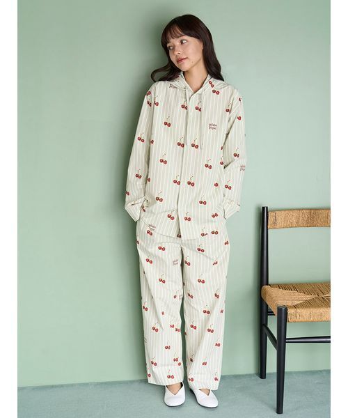 UNISEX】チェリー柄シャツパーカ（ルームウェア/パジャマ）｜gelato