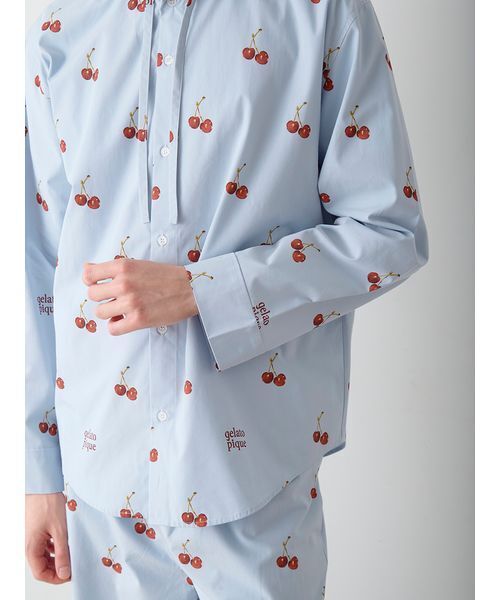 UNISEX】チェリー柄シャツパーカ（ルームウェア/パジャマ）｜gelato