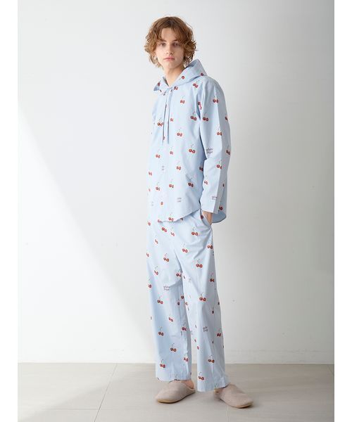 UNISEX】チェリー柄シャツパーカ（ルームウェア/パジャマ）｜gelato