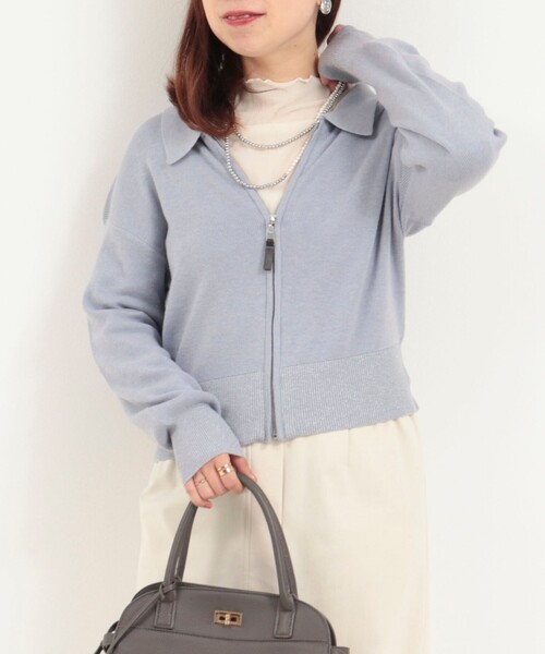 MICO COULIER(ミコクリエ)の「襟付きジップアップカーディガン(カーディガン/ボレロ・レディース・チャコールグレー/キナリ/サックスブルー・38)」の18枚目の写真