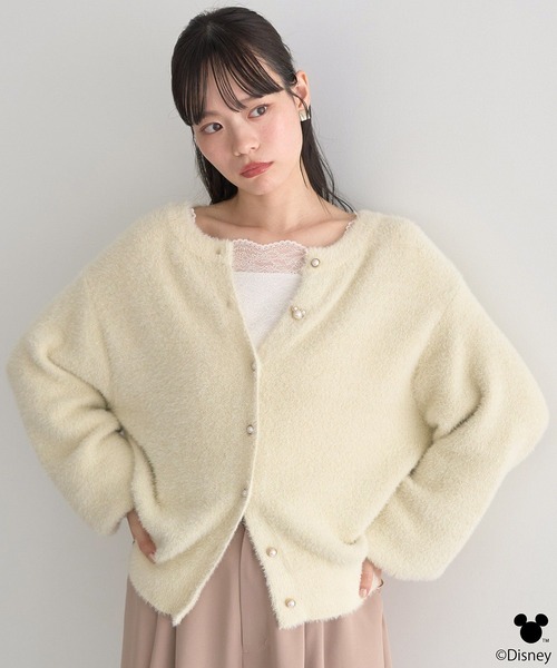 Disney（ディズニー）の「Disney/ポイントミッキーラメシャギーカーデ（カーディガン/ボレロ・レディース・アイボリー/ライトグレー・FREE）」の2枚目の写真