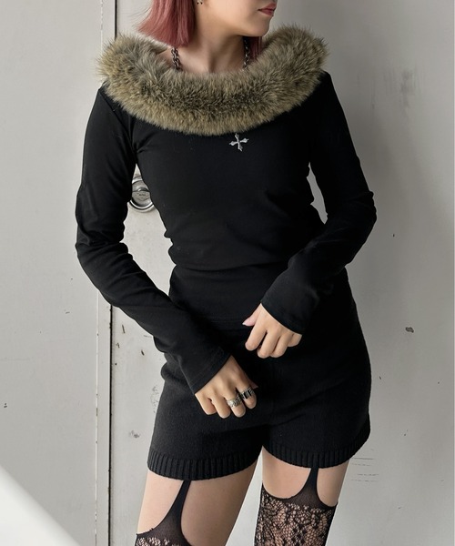 jiasecond.】フェイクファーデザイントップス / トップス カットソー