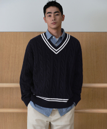 MUSINSA STANDARD（ムシンサスタンダード）の「Cable V-Neck Cricket Knit [Navy]（ニット/セーター・メンズ）」