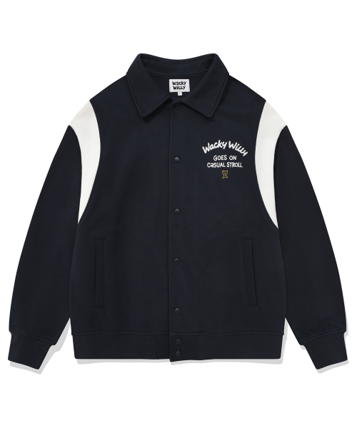 Wacky WiLLy(ワッキーウィリー)の「カラー スウェット バーシティ ジャンパー ネイビー(スタジャン・レディース・その他・SMALL/MEDIUM/LARGE/X-LARGE)」の1枚目の写真