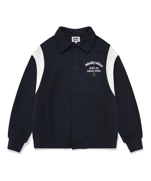 Wacky WiLLy(ワッキーウィリー)の「カラー スウェット バーシティ ジャンパー ネイビー(スタジャン・レディース・その他・SMALL/MEDIUM/LARGE/X-LARGE)」の2枚目の写真