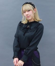 クロスレーススタンド襟ブラウス