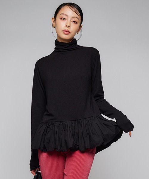 Narcissus（ナルシス）の「バルーンタートルトップス/レイヤードトップス（Tシャツ/カットソー・レディース・ホワイト/ブラック・FREE）」の2枚目の写真