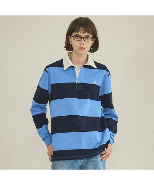 A3496 ストライプカラーTシャツ_Navy