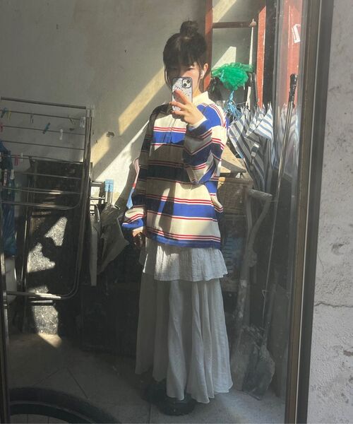 VANONE ATELIER（バノンアトリエ）の「A3496 ストライプカラーTシャツ_Navy（ポロシャツ・レディース・ネイビー・FREE）」の3枚目の写真