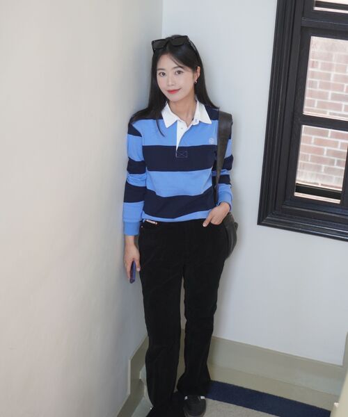 VANONE ATELIER（バノンアトリエ）の「A3496 ストライプカラーTシャツ_Navy（ポロシャツ・レディース・ネイビー・FREE）」の2枚目の写真