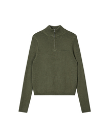 SLIM FIT HALF ZIP-UP KNIT - KHAKI