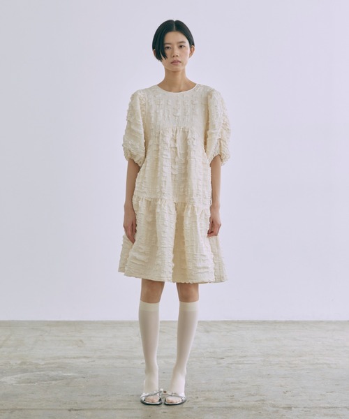 EN NEUME（エンノイム）の「Jacquard Puffy Dress（ワンピース・レディース・アイボリー/ブラック・0/1）」の8枚目の写真