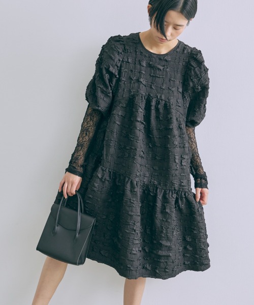 EN NEUME（エンノイム）の「Jacquard Puffy Dress（ワンピース・レディース・アイボリー/ブラック・0/1）」の4枚目の写真