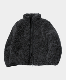PLACE STUDIO（プレイススタジオ）の「High-neck soft fur women's pullover oversized zip-up jacket [black]（ムートンコート）」