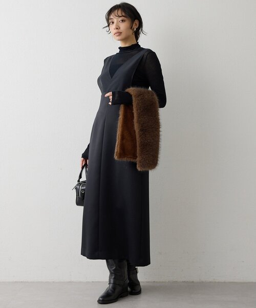 Whim Gazette（ウィムガゼット）の「ダブルサテンワンピース（ワンピース・レディース・オフホワイト/ブラック・FREE）」の6枚目の写真