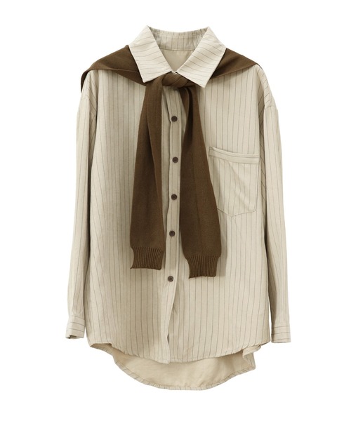 ISOOK（アイスー）の「ショールセットストライプシャツ(kiharu select) / レギュラーカラー 長袖 カーディガン オフィスカジュアル 2点セット アイボリー ベージュ（シャツ/ブラウス・レディース・アイボリー/ベージュ・FREE）」の10枚目の写真