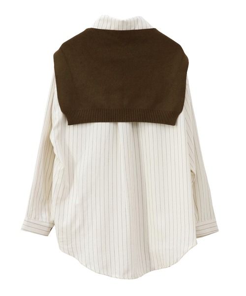 ISOOK（アイスー）の「ショールセットストライプシャツ(kiharu select) / レギュラーカラー 長袖 カーディガン オフィスカジュアル 2点セット アイボリー ベージュ（シャツ/ブラウス・レディース・アイボリー/ベージュ・FREE）」の11枚目の写真