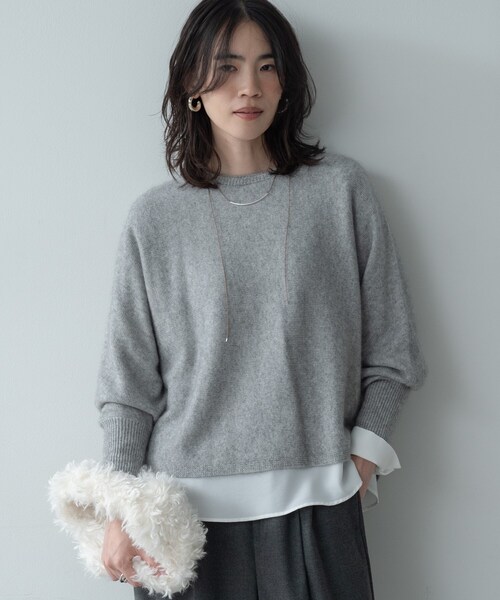 GALLEST（ギャレスト）の「【洗える】ヘアリーフォルムニット（ニット/セーター・レディース・ベージュ/ライトグレー系8/オフホワイト/グリーン系/ブラック/ピンク・34/38）」の3枚目の写真