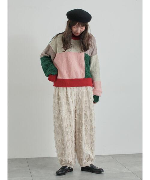 TSUHARU by Samansa Mos2（ツハルバイサマンサモスモス）の「フラワー柄カットジャカードパンツ（その他パンツ・レディース・ベージュ/ブラック・F）」の15枚目の写真