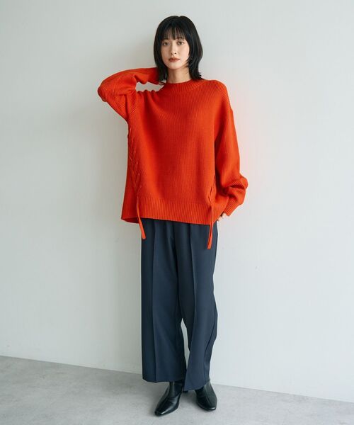 YECCA VECCA(イェッカヴェッカ)の「レースアップニット(ニット/セーター・レディース・杢グレー/レッド/ベージュ・FREE)」の10枚目の写真