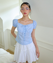 Ribbon Cotton Blouse_ Blue