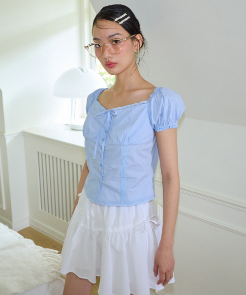 SALON DE YOHN(サロンドヨーン)の「Ribbon Cotton Blouse_ Blue(シャツ/ブラウス・レディース・その他・MEDIUM)」の2枚目の写真