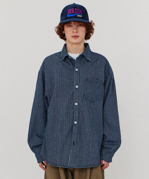 GOLDEN SNSHINE(ゴールデン サンシャイン)の「Washed denim over shirts_Stripe(シャツ/ブラウス・メンズ・その他・MEDIUM/LARGE)」の1枚目の写真
