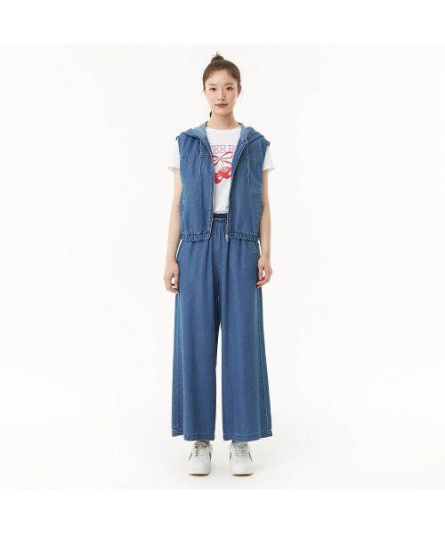 PLASTIC ISLAND（プラスティックアイランド）の「テンセルバンディングデニムパンツ PR2DP565（デニムパンツ・レディース・ネイビー・SMALL/MEDIUM/X-SMALL）」の2枚目の写真