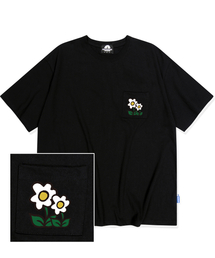 ダブルフラワーロゴポケットTシャツ - ブラック