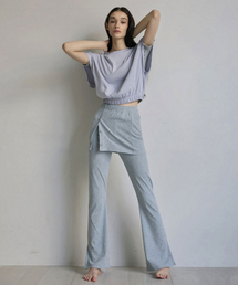 DEVIWEAR（デヴィウェア）の「女性 ヨガウェア DEVI-B0084-メランジグレー ピラティス レイヤード ラップ ブーツカットパンツ (set)（スウェットパンツ）」