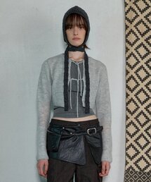 STRAP CROPPED CARDIGAN - LIGHT GRAY