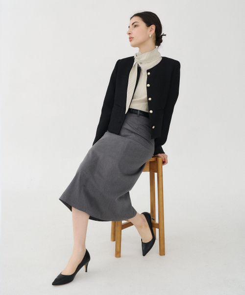 BIBYSEOB（バイバイソプ）の「Aラインロングスカートチャコール[T51]（スカート・レディース・チャコール・SMALL/MEDIUM）」の4枚目の写真