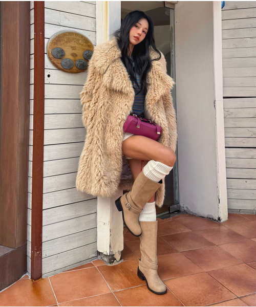 Breasted woven fur coat (beige)