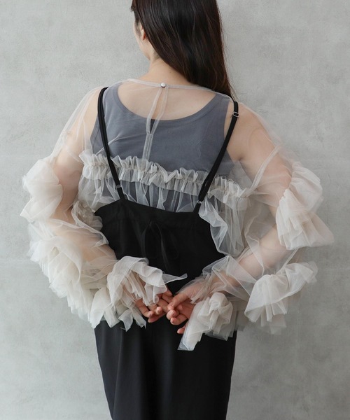 Cepica(セピカ)の「【ANDRESD】DECORATIVE TULLE TOPS(Tシャツ/カットソー・レディース・ベージュ/ドット/チャコールグレー・FREE)」の4枚目の写真