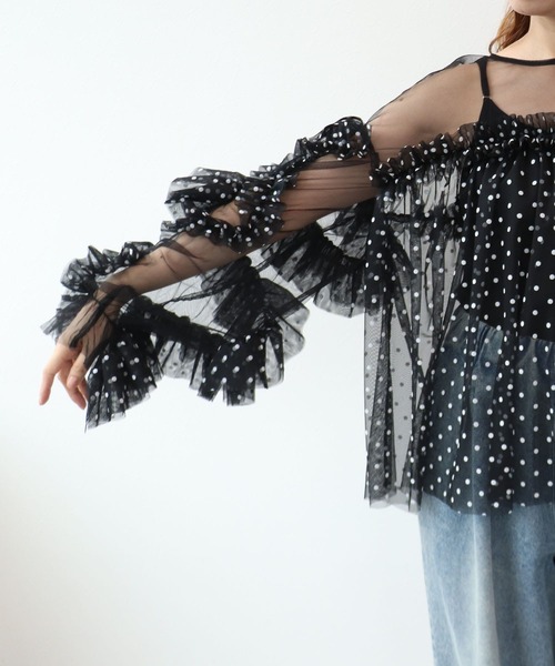 Cepica(セピカ)の「【ANDRESD】DECORATIVE TULLE TOPS(Tシャツ/カットソー・レディース・ベージュ/ドット/チャコールグレー・FREE)」の7枚目の写真